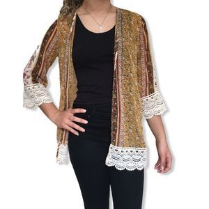 REWIND FLORAL CROCHET TRIM KIMONO SZ XS